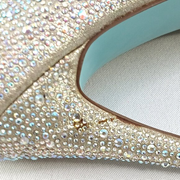 Blue by Betsey Johnson Champagne Sparkly Rhinestones Wish Heels Platforms Pumps - Picture 9 of 9
